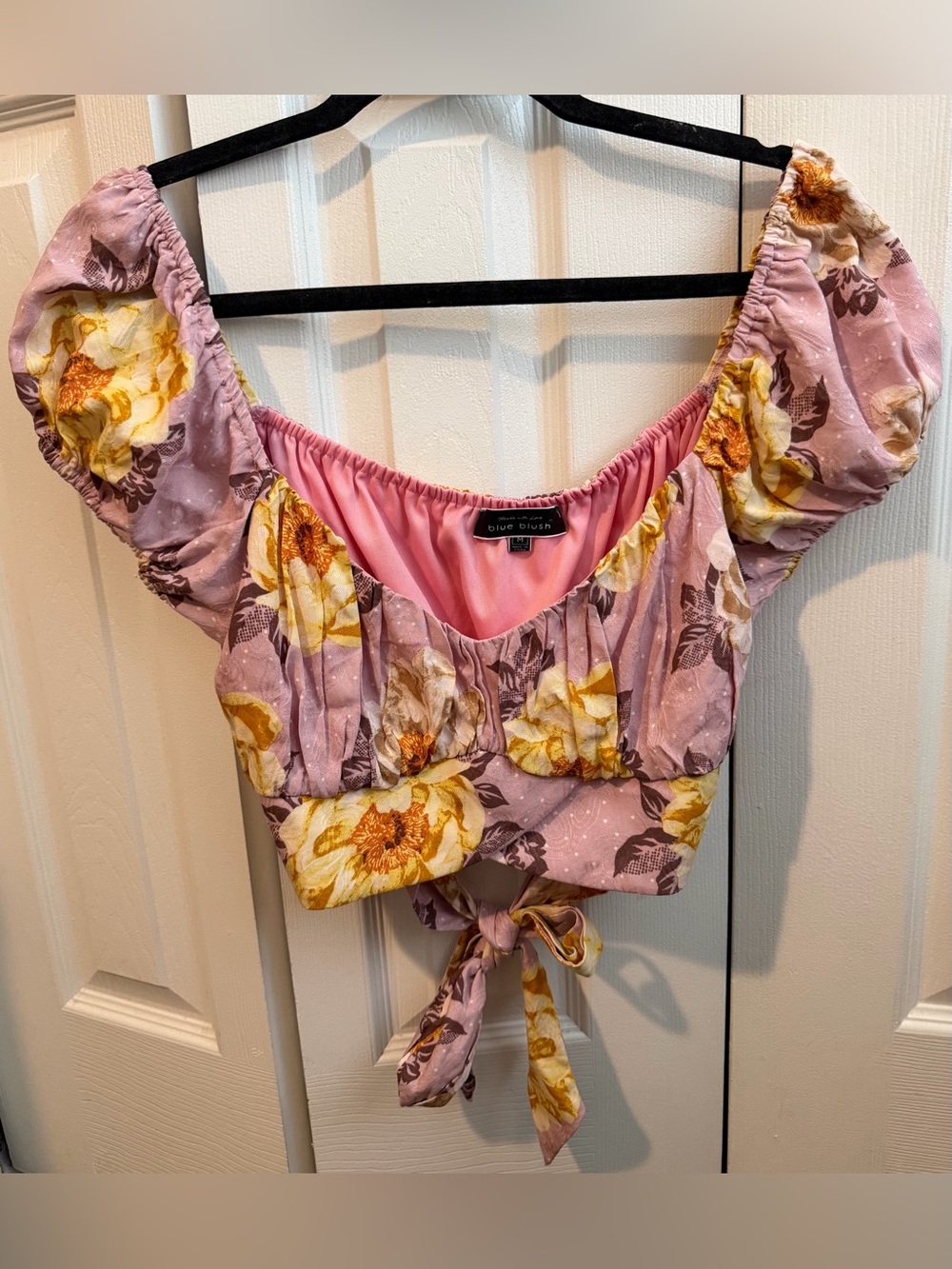 Blue Blush Floral Peasant Crop Top